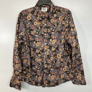 TUNEVUSE Mens Floral Button Down Shirt Long Sleeve Cotton Regular Fit Blue M